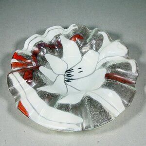 Vintage Sydenstricker Fused Glass Ruffled Dish Deep Plate Trinket Holder Flower